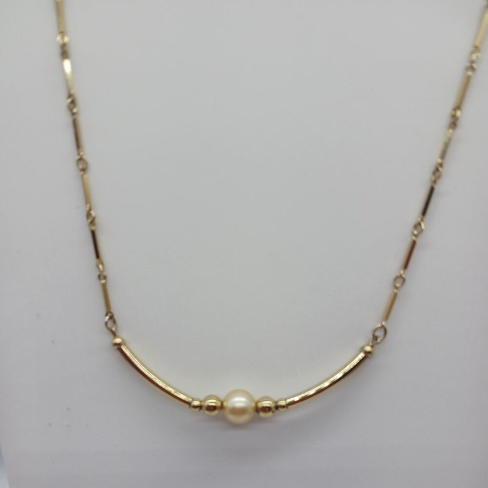 Sarah Cov Coventry Signed Gold Tone Faux Pearl Bar Necklace Dainty Choker